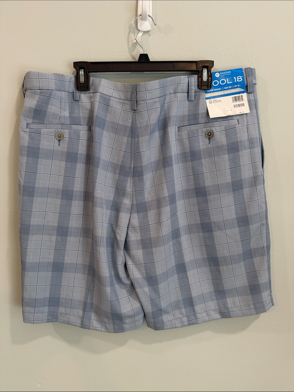 Haggar Light Blue Plaid Flat Front Golf Shorts NWT